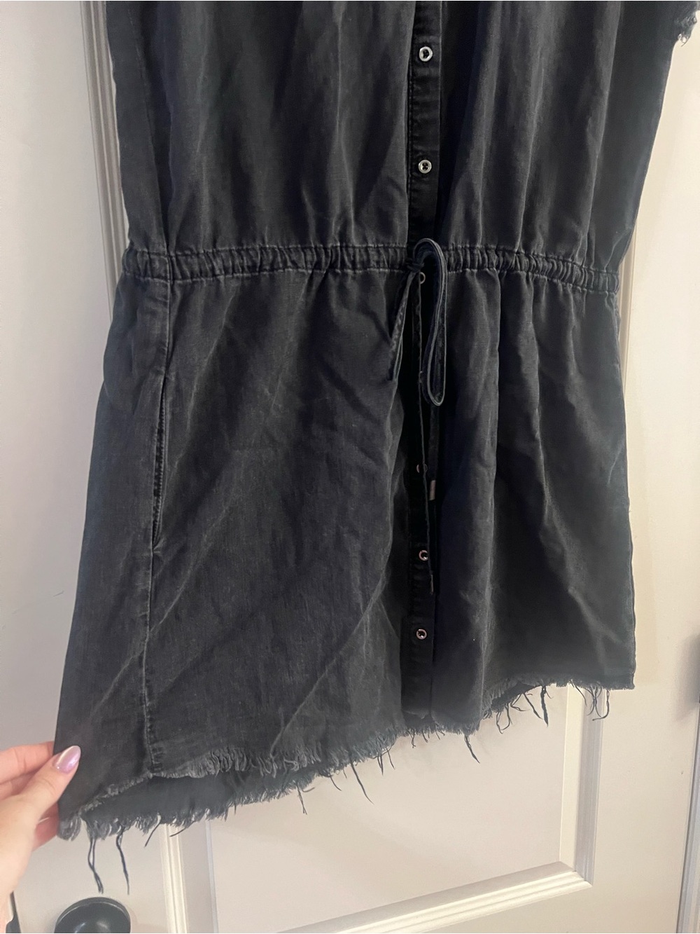 PAIGE Jaylin button-down denim shirt dress in a faded black wash - Picture 5 of 11
